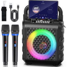 Karaoke Machine with 2 Wireless Microphones, Portable Bluetooth Speaker, Karaoke System for Karaoke, House Party, PA System for Adults, Party Box, Supports TF/USB, AUX, Rec