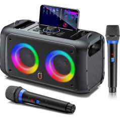 JYX Karaoke Machine with 2 Wireless Microphones, Portable Bluetooth Speaker for Adults and Children, Karaoke PA System Supports TF Card/USB, AUX-in, TWS for Parties