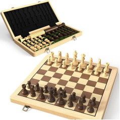 38cm Wooden Folding Chess and Checkers Set, 2-in-1 Board Game, 3
