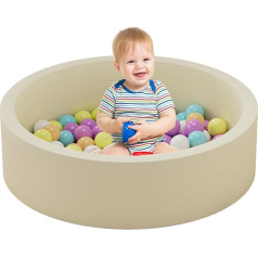 Children's Foam Ball Pit, Soft Round Ball Pool for Toddlers, Baby Play Ball Pool, Memory Foam for Indoor (Balls Included), Beige