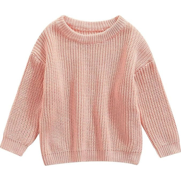YOKJZJD Strickpullover für Kleinkinder, Babys, Mädchen, Jungen, warmes Sweatshirt, Langarmshirt, Tops, gestrickt, Herbst- und Winterkleidung, Rosa, 6-9 Monate
