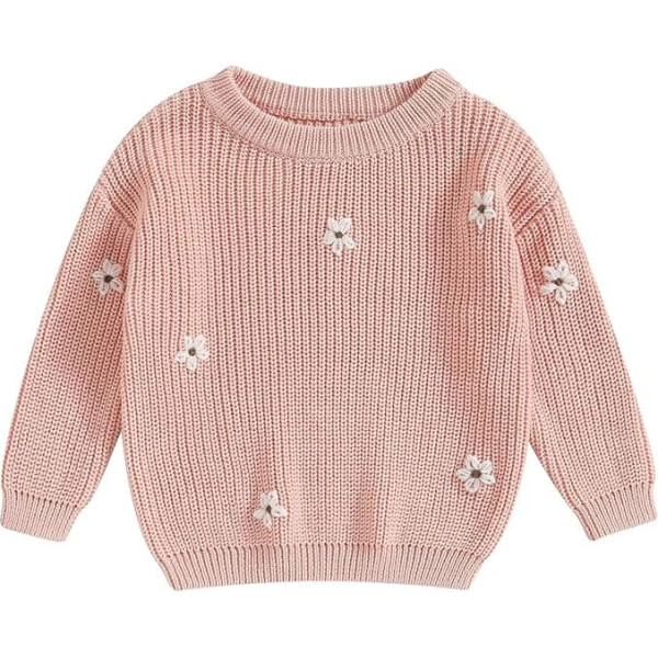 YOKJZJD Newborn Infant Toddler Baby Girls Chunky Knit Sweater Flower Warm Sweatshirt Long Sleeve T Shirt Knitted Autumn Winter