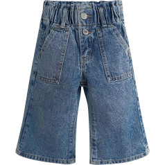 KIDSCOOL SPACE Baby Girls' Jeans, Toddler Elastic Waist with D-Ring Slant Pockets, Wide Denim Trousers