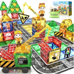Children's Games Magnetic Building Blocks Street Set with Retractable Magnetic Crane, City Building Toy for Toddlers, Preschool Toy, Ages 4-7, Gifts for Boys and Girls 3 Years and Up, Children's Toy
