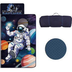 Children's Sleeping Bag with Pillow Zip, Foldable Children's Sleeping Bag with Cushion Removable for Girls and Boys, Easy to Clean Sleeping Bag for Outdoor Indoor Camping, 150 x 60 cm