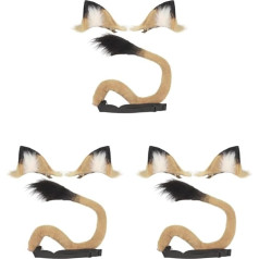 3 Pieces Fur Cat Ear Tail Leather Choker Halloween Lolita Cosplay Costume Kits Black Kitty