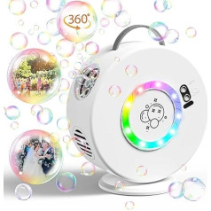 Bubble Machine Automatic 90°/360° Rotatable, Portable Bubble Maker for Children, Black Bubble Machine, Electric Bubble Toy for Outdoor/Wedding/Birthday Party (LED)