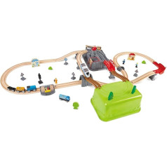 Hape Railway Construction Set with Integrated Storage Box and Wooden Freight Train from 3 Years