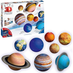 Ravensburger 11668 planetary system 3D puzzle for children from 7 years, 8 puzzle ball planets as solar system model with poster, model making without gluing.