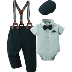 Amissz Baby Boys Gentleman Suit, 0-18 Months, 4-Piece Children's Wedding, Festive Christening Romper with Bowtie Shirts + Braces Overalls