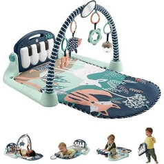 Fisher-Price HKX37 - Erlebnisdecke Spielcenter für Neugeborene mit Klavier-Musikspielzeug und Spielzeuge zum Spielen in der Bauchlage, marineblaues Kitz [nur bei Amazon], Babyspielzeug ab der Geburt