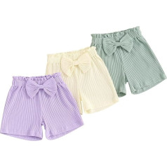 3 Pack Baby Girls Ribbed Shorts Cotton Casual Solid Color Summer Shorts for Toddlers