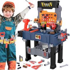 Children's Workbench Tool Box, Learning Set, Foldable Tool Bench for Children, Toy for Children Aged 3-6 Years, Realistic Toy Tool