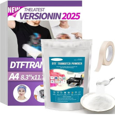 DTF Transfer Film Paper Set, A4 (29.7 cm x 42 cm), 35 Sheets Premium Double-Sided Matt Clear PreTreat Sheets, 300 g, Direct to Film Transfer for Any Fabric, DTF Starter Kit for DTF and Sublimation