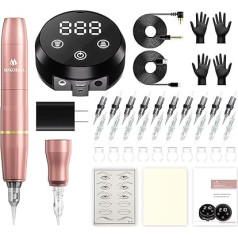 MOKOHOA Permanent Makeup Machine Set, Tattoo Machine Kit with 20 Pieces Cartridge Needles and MCU Touch Screen, Digital Power Supply 1600 mAh for Eyebrow, Eyeliner Lip, Tattoo Kits Skin Practice (Rose