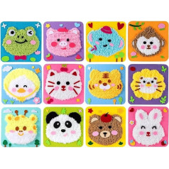 Jeeeun DIY Embroidery Doll Set, Townscloud DIY Embroidery Doll Set for Kids, Cartoon Animal Sewing Craft Kit, Felt Sticker Art for Kidss (12 Pieces)