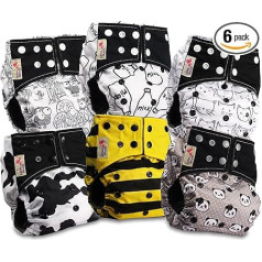 Littles & Bloomz BCP-0602 Reusable Nappies Baby Pocket Cloth Nappy Charcoal Popper 6 Nappies