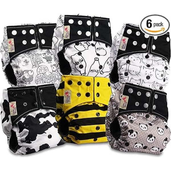 Littles & Bloomz BCP-0602 Reusable Nappies Baby Pocket Cloth Nappy Charcoal Popper 6 Nappies