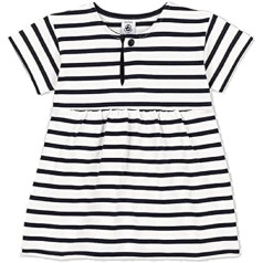 Petit Bateau Baby Girls Short Sleeve Striped Sailor Dress for Babies Made of Thick Jersey