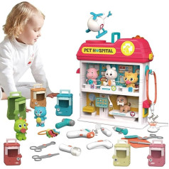 Pet Vet Toys Doctor Kit for Kids, Hospital Pretend Play Set Vet Clinic Toys with Light and Sound, Pet Care Playset Animal Grooming Toys Gifts for Girls Boys, Ages 3 and Up