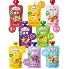 FruchtBar Organic Quetschie Summer Set, Large, Eight Fruit Puree Varieties in Squeeze Bag for Babies from 6 Months and Children, 64 x 100 g