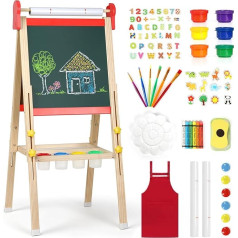 Children's Easel, 3-in-1 Easel for Painting with Magnetic Board, Drawing Paper, Children's Magnetic Board, Height Adjustable Standing Board, Gift for Children, Red