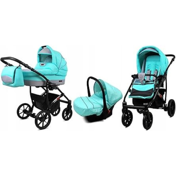 BabyLux® Bambimo 3-in-1 Pushchair Set - Largo - incl. Baby Carrycot, Buggy Sports Seat, Car Seat - Car Seat - Pram Set - Combination Pram with Changing Bag, Rain Cover etc.