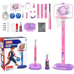 Kids Basketball Hoop, Basketball Hoop for Children, 4 in 1 T Ball Set and Ring Game - Indoor Sports Toys Ball Game for 1-8 Years, Children, Girls