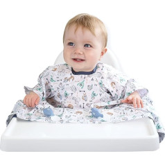 BIBaDO - Total Feeding Bibs, Weaning Bibs, Easy Clean High Chair Bibs with Sleeves, Toddler Bibs, Short Sleeve Feeding Bibs for Babies