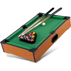 FISHTEC Mini American Pool Table, Mobile Mini Pool Table, Green Felt Cover, 2 Cues, 16 Balls, Triangle and Chalk, Light Wood Color, Adult, 51 x 34 x 9.5 cm