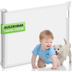 Stair Safety Gate Extendable Extra Wide 350 cm | 84 cm High | Effortless One Click Lock | One-Handed Operation | Extendable Door Gate Made of PVC ABS for Stairs/Doors/Indoor and Outdoor