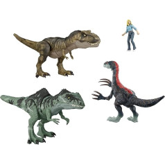 Jurassic World HJK02 - Jurassic World: A New Age Epic Battle Pack, 3 Authentic Dinosaur Figures & 1 Human Figure, Physical and Digital Fun for Children from 4 Years