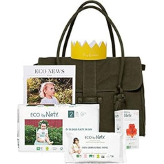 Eco by Naty, Nappy bag includes 1 pack size 2 nappies, 1 pack of unscented baby wipes, 1 box of normal panty liners