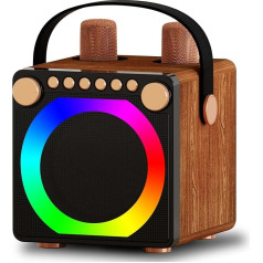 Karaoke Machine, Karaoke System with 2 Microphones, Bluetooth 5.3, Retro Design, Music Recording LED Light, One-Click to Cancel the Original Sound, Leather Handle, Karaoke System, Suitable for Travel