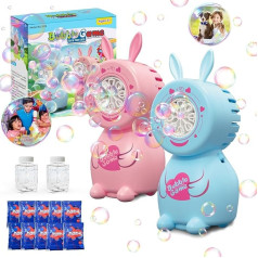 Panacare Pack of 2 Bunny Bubble Machine, Kids Bubble Blower with Bubble Liquid/8 Holes/8000+ Bubbles Per Minute, Portable Bubble Machine, Outdoor Automatic Bubble Toy for Party, Wedding, Easter Gift