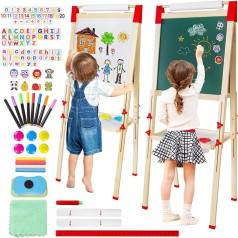 Kinder Staffelei Holz Kindertafel mit Papierrollenhalter Doppelseitige Kinder Spiel-Tafel aus Holz Kreidetafel und Whiteboard für Jungen Mädchen