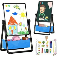 Kids Art Easel Double Sided Folding Iron Whiteboard Chalkboard 360° Rotatable 29.5