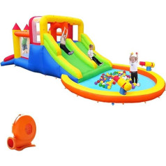 Inflatable Bouncy Castle with 4 Slides, Large Bouncy House with Spray Slide, Trampoline Water Pool, Inflatable Water Slide with Blower for Kids, Toddlers, Outdoor Indoor, 6.28 x 2.93 x 1.95 m
