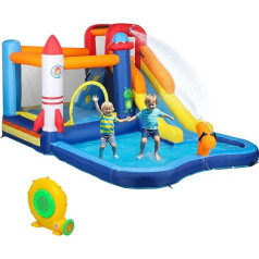 Bouncy Castle with Blower, Slide, Paddling Pool, Climbing Wall, Jump, Water Cannon, Inflatable Jumping Castle with Carry Bag for Indoor Outdoor Use for Children from 3-8 Years, 360 x 250 x