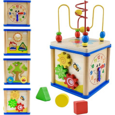 Surplex Motor Skills Cube Beads Maze 5-in-1 Play Centre Activity Cube for Baby Learning Toy from 12 Months, Roller Coaster Beads Maze Babies Montessori Toy, Gifts for Girls and Boys