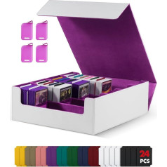 Card Storage Box for Trading Cards, 2400+ MTG Commander Deck Box with 24 Pieces Colourful Dividers, Card Case Suitable for Magic TCG PTCG Playing Cards (White & Purple)