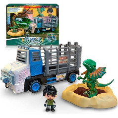 Pinypon Action - Dinosaur Rescue Dilophosaurus Set with Toy Truck, Explorer Figure, Squeeze Dinosaur Doll, Fountain Base and Magic Sand, Famous (700017398)