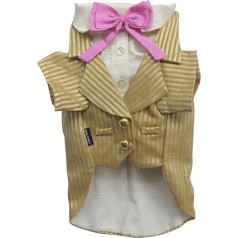 Doggy Dolly F036 Tuxedo for Dogs with Bow Tie, Gold Striped, Size: XXS
