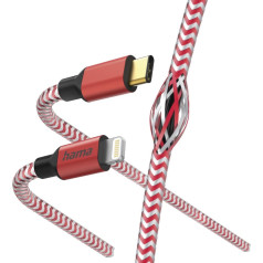 Hama 00201562 Reflective Charging Cable, USB-C - Lightning 1.5m Nylon red