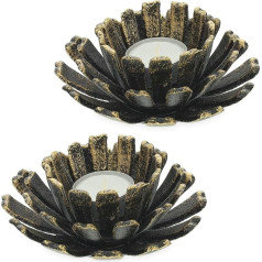 Relaxdays Set of 2 Tea Light Holders, Flower Shape, Cast Iron, Indoor & Outdoor, H x D: 6 x 13.5 cm, Bronze