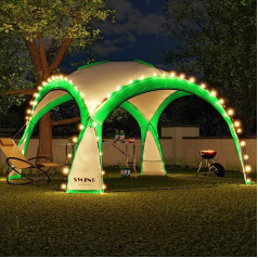 Swing & Harmonie LED Event Gazebo 3.6 x 3.6 m DomeShelter Garden Gazebo Including Solar Panel Pavilion Designer Garden Tent Camping Gazebo Party Tent with Lighting (Green)