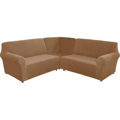 ‎Ylzba YLZBA Corner Sofa Cover L-Shape Elastic Velvet Slipcover Sofa Cover L-shaped, Couch Covers Stretch Sofa Cover Set of 3 for Sectional Sofa Pet Child Furniture Protector (Color : Khaki)