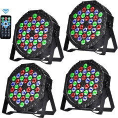 ‎Miilovdora Pack of 4 LED Par Spotlights, 36 LED Stage Light, Disco Light, Party Light, DJ Light, RGB with Remote Control, Stage Lighting, 7 Lighting Modes for KTV, DJ, Bar, Party, Wedding, Halloween, Christmas