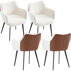 Chairus Dining Room Chairs, Set of 4, Make-Up Chairs, PU Leather + Faux Fur Fabric, Patchwork Armchairs, Modern Armchairs with Metal Legs for Living Room (White (Faux Fur))