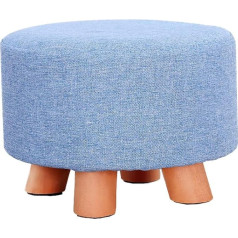 Ommda Upholstered Stool Living Room Couch Round Small Cover Non-Slip Footstool Padded Wooden Legs Sponge with Removable Washable Linen Cover Blue 28 x 20 cm